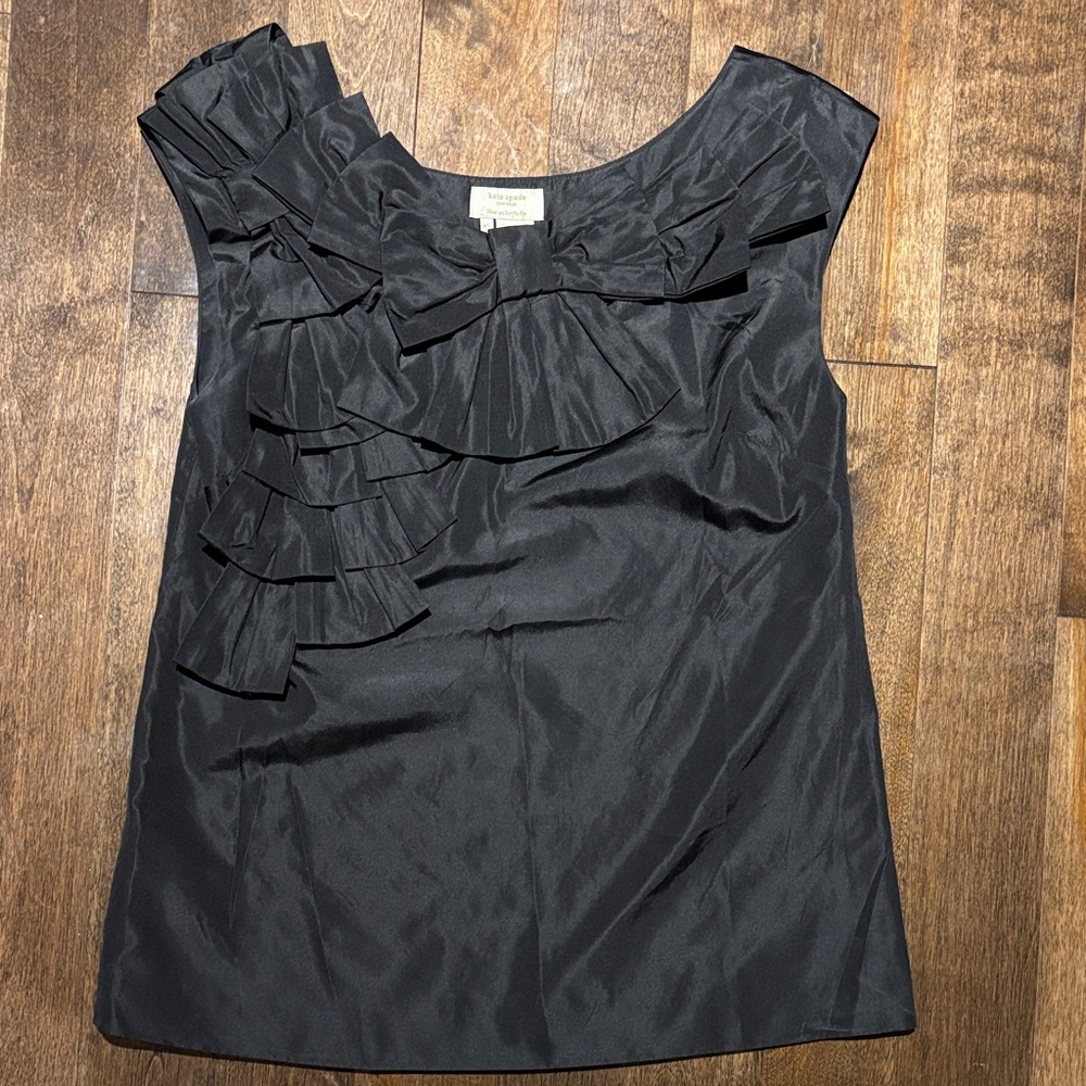 Kate Spade Black Ruffled Bow Blouse XS